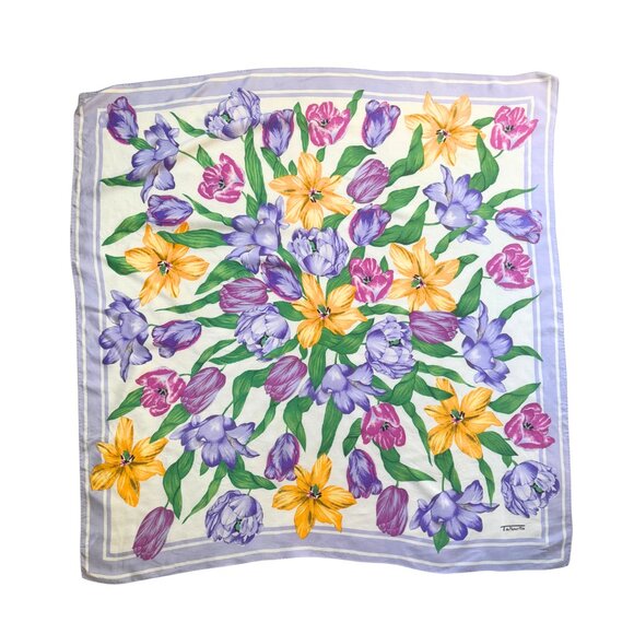 Talbots Purple Yellow Pink Floral Silk Scarf Made in Japan 34" X 35" Vintage - Picture 2 of 5